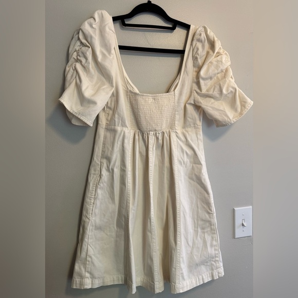 Free People Off White Denim Puff Sleeve Dress - Picture 2 of 4